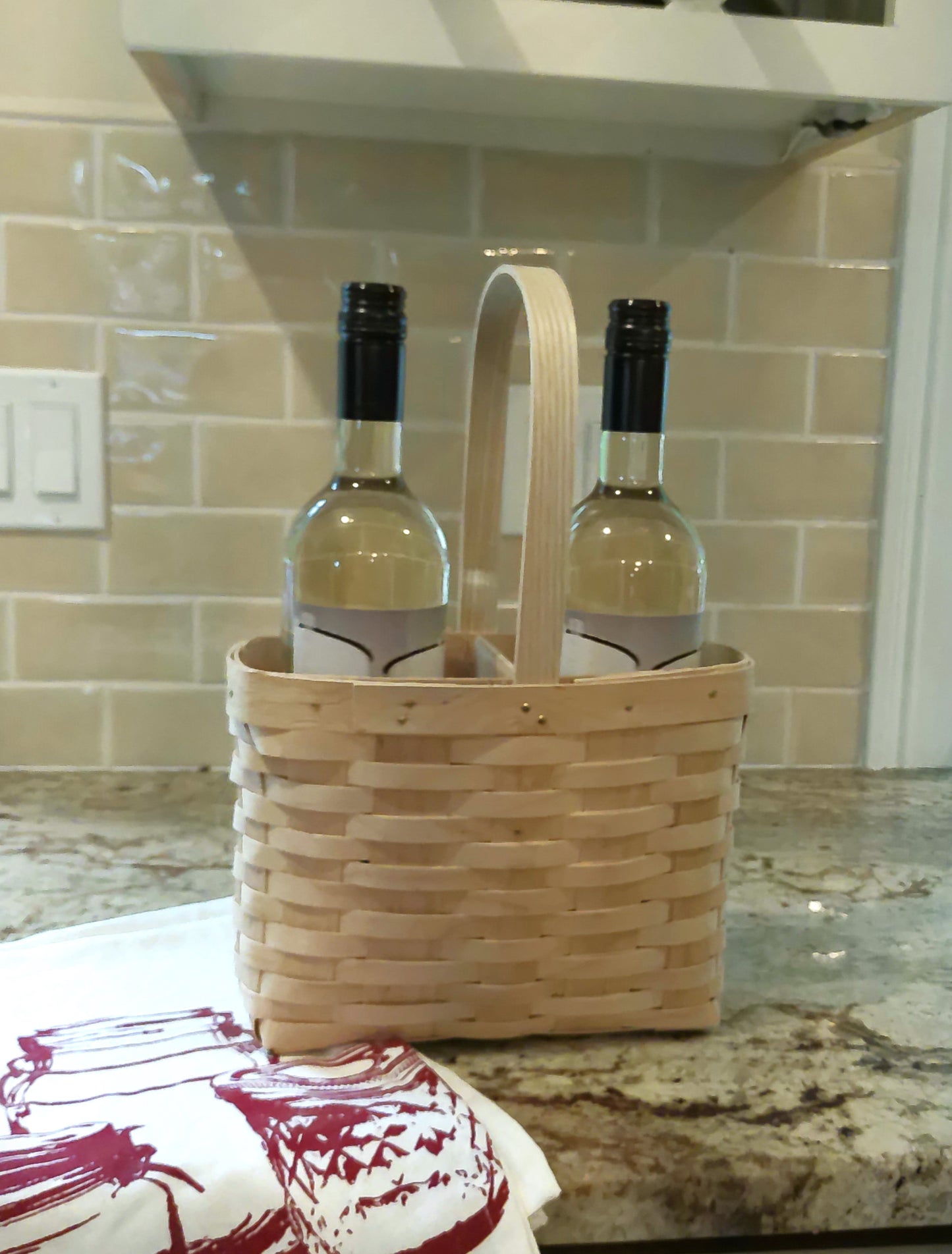 wine basket wooden handmade made in the usa basket that holds 2 bottles of wine or oils